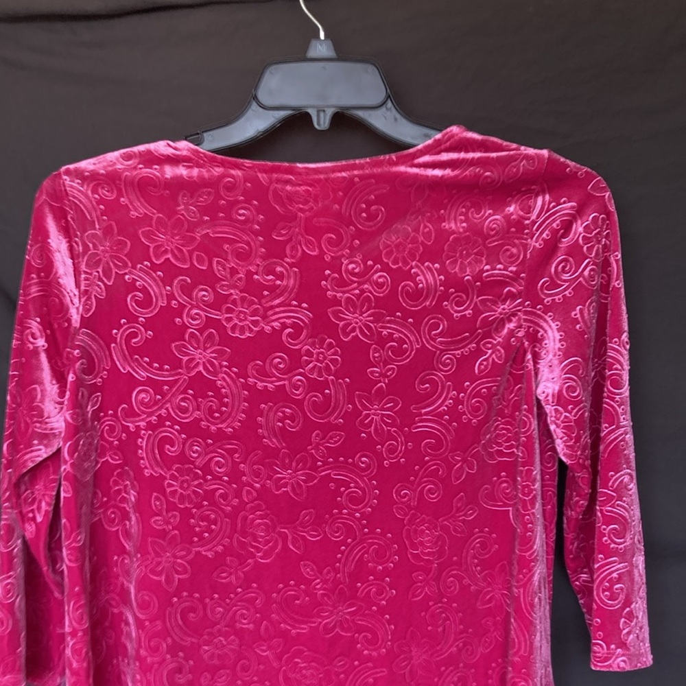 Ruby Rd top velvet floral print top fushia boho blouse casual office PM - Picture 10 of 16